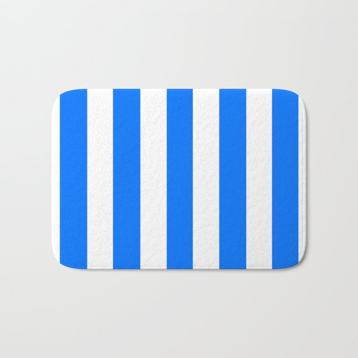 Brandeis blue - solid color - white vertical lines pattern Bath Mat