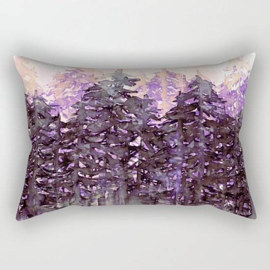 NORTHWEST VIBES Colorful Watercolor Painting Forest Trees Violet Green Modern Nature Art West Coast Rectangular Pillow