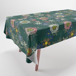 Modern embroidered flowers emerald Tablecloth