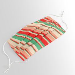 [ Thumbnail: Red, Sea Green, Bisque & Light Salmon Colored Lines/Stripes Pattern Face Mask ]