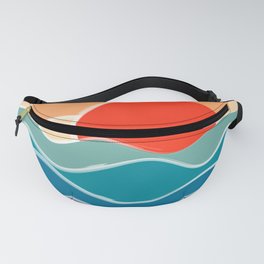 Retro 70s and 80s Color Palette Mid-Century Minimalist Nature Waves and Sun Abstract Art Fanny Pack