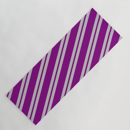 [ Thumbnail: Grey and Purple Colored Lined Pattern Yoga Mat ]