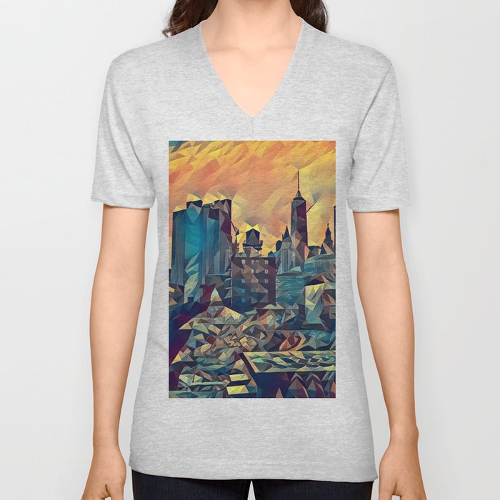 New York City skyline and Chinatown neighborhood in Manhattan V Neck T Shirt