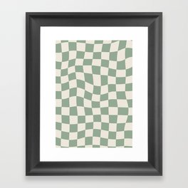Sage Green Wavy Checkered Pattern Framed Art Print