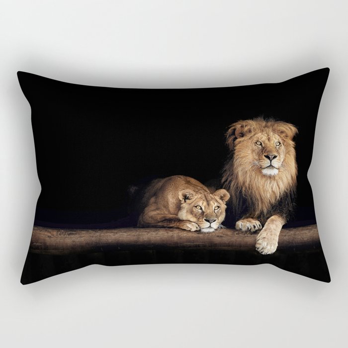 Portrait of Lion Family on dark background - vintage nature photo Rectangular Pillow