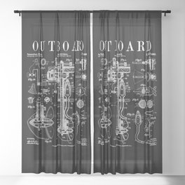 Fishing Boat Outboard Marine Motor Vintage Patent Print Sheer Curtain
