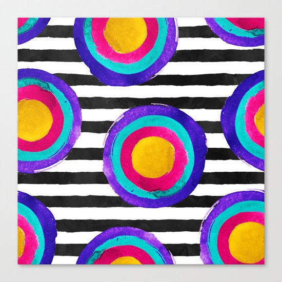 Watercolor stripes and circles Canvas Print