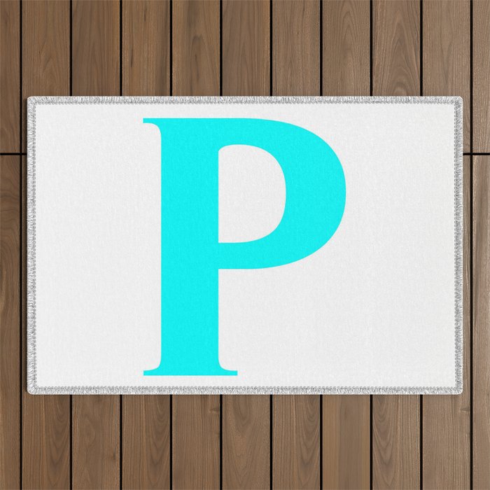 P MONOGRAM (CYAN & WHITE) Outdoor Rug