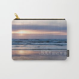 Beach Glow Soothes Soul Carry-All Pouch | Nature, Photo, Ocean, Sunset, Zen, Blue, Beach, Casual, Coastal, Text 