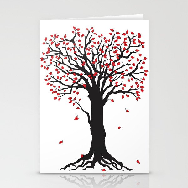 Black Tree With Red Leaves Stationery Cards By Alinanovikova