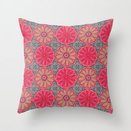 GRAND BAZAAR Bohemian Mandala Round Tiles in Pink Red Blush Blue - UnBlink Studio by Jackie Tahara Throw Pillow
