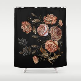 Embroidery vintage buds of roses seamless pattern Shower Curtain