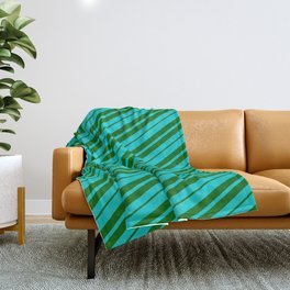 [ Thumbnail: Dark Turquoise & Dark Green Colored Lined/Striped Pattern Throw Blanket ]