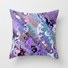 Ombre purple daisy floral tie dye batik pattern. Colorful boho flower summer girly linen paint wash Throw Pillow