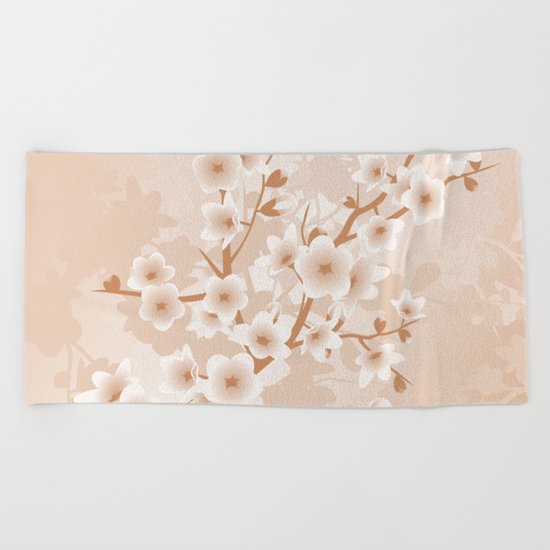Floral Cherry Blossoms Beige Beach Towel