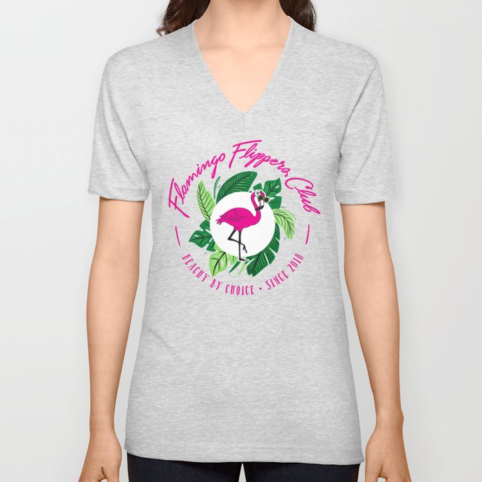 Flamingo Flippers Club V Neck T Shirt