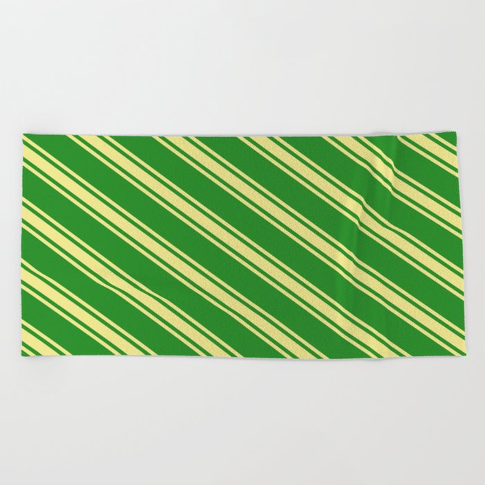 Forest Green & Tan Colored Lines Pattern Beach Towel