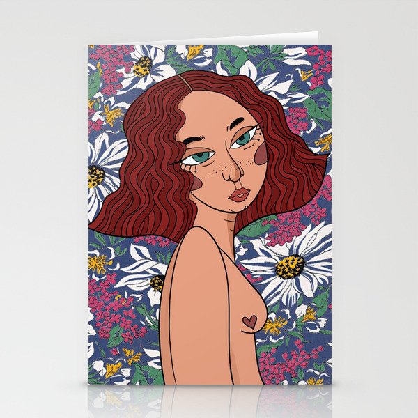 floral heart lady Stationery Cards