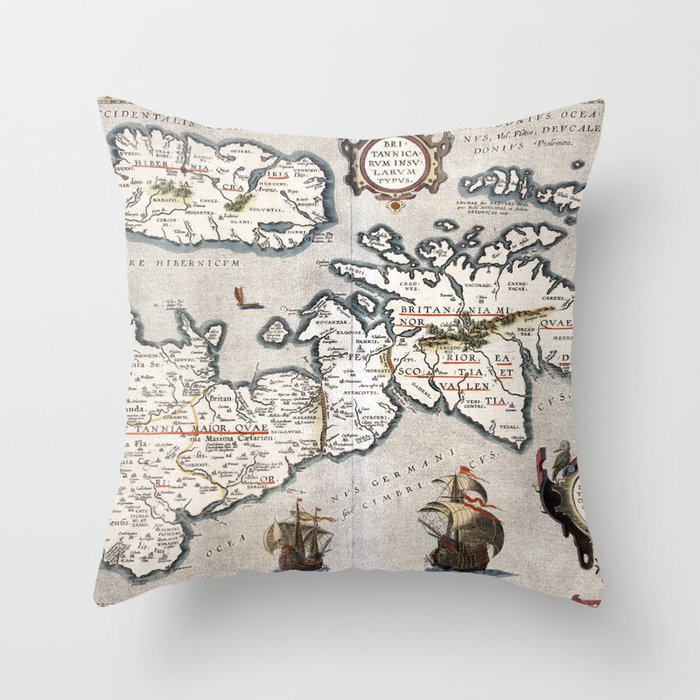 Map of The British Isles - Ortelius - 1595 Vintage pictorial map Throw Pillow
