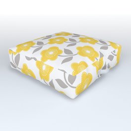 Yellow Grey White All Over Flower Pattern Outdoor Floor Cushion