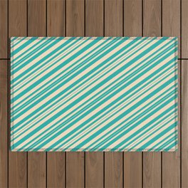 [ Thumbnail: Bisque and Light Sea Green Colored Pattern of Stripes Outdoor Rug ]