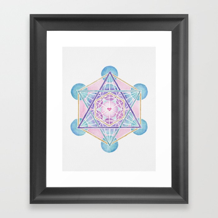 Watercolor Metatron's Cube Sacred Geometry Framed Art Print
