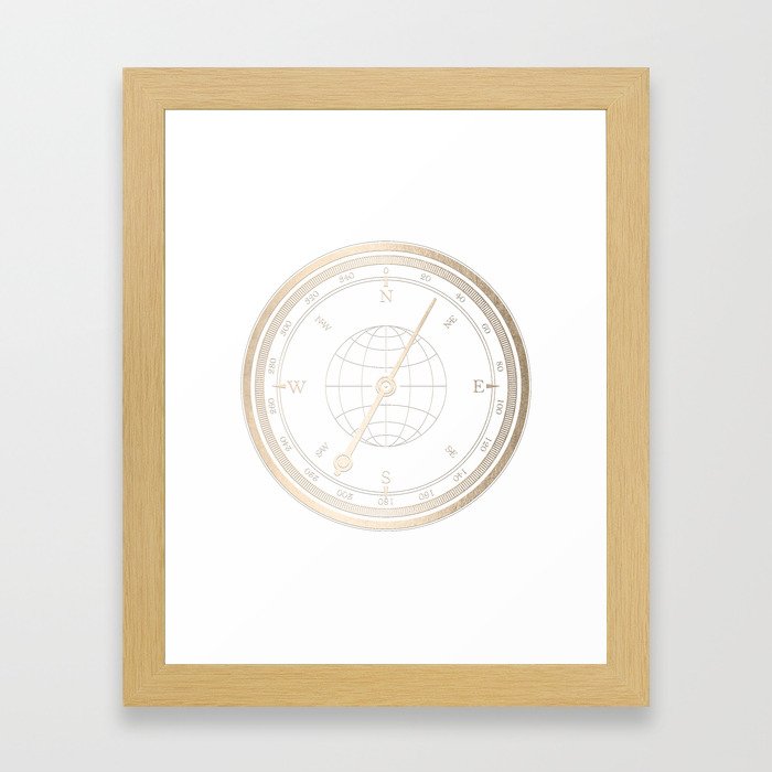 Gold Compass on White Framed Art Print