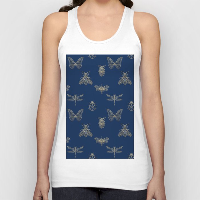 Golden Insects pattern on the blue background Tank Top