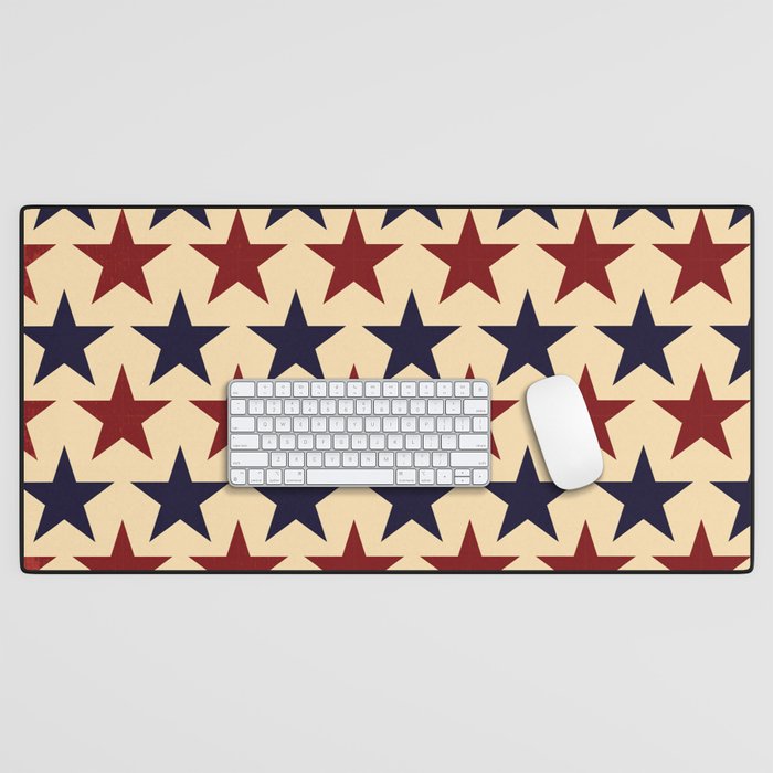 Vintage look Americana Large Stars Tan Beige Navy Blue and Red Desk Mat