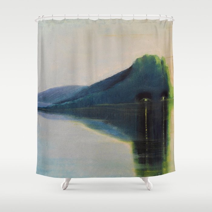 Serenity, Peace, & Quiet of the Early Morning Island landscape by Mikalojus Konstantinas Ciurlionis Shower Curtain