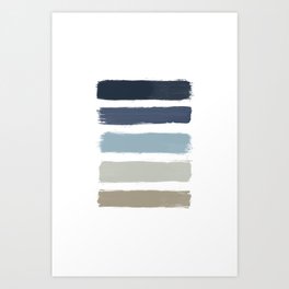Blue & Taupe Stripes Art Print