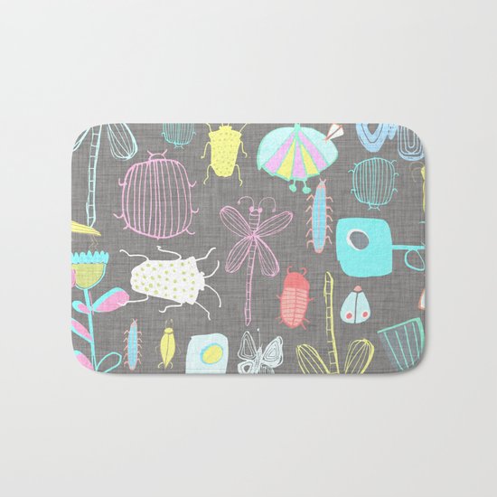 Insect watercolor grey textile texture Bath Mat