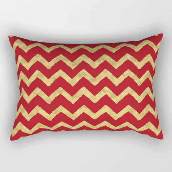 Chevron Red Gold Rectangular Pillow
