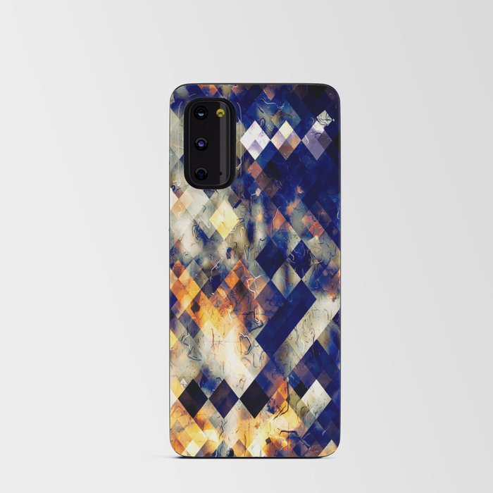 geometric pixel square pattern abstract background in blue brown orange Android Card Case