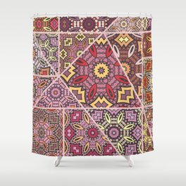 Vintage patchwork quilt pattern. Vintage decorative collage. Hand drawn background. Indian, Arabic, Turkish motifs. Abstract colorful doodle pattern in mosaic style Shower Curtain