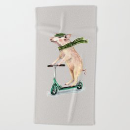 Piggy on a scooter Beach Towel