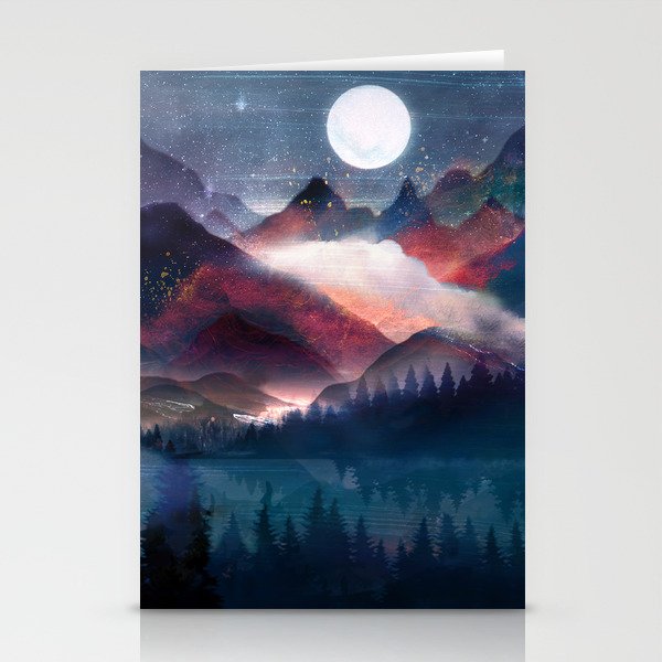 Mountain Lake Under the Stars Stationery Cards