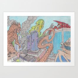 Kaiju Cityscape Attack Art Print