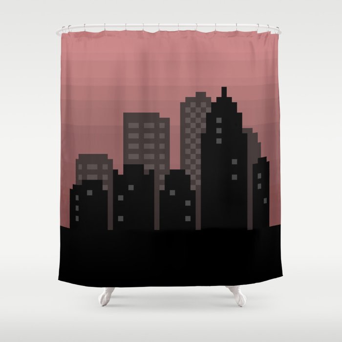 Pixel City Skyline Shower Curtain