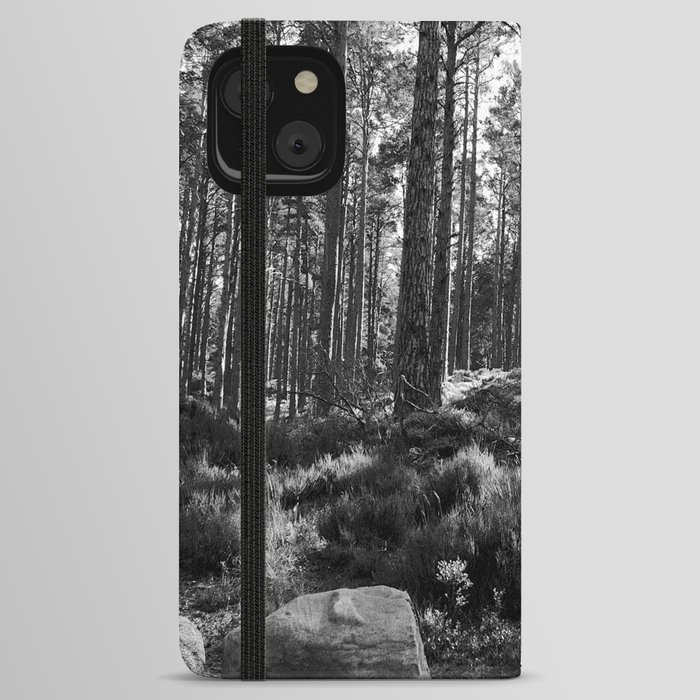 Scottish Highlands Summer Forest Landscape in Black and White iPhone Wallet Case