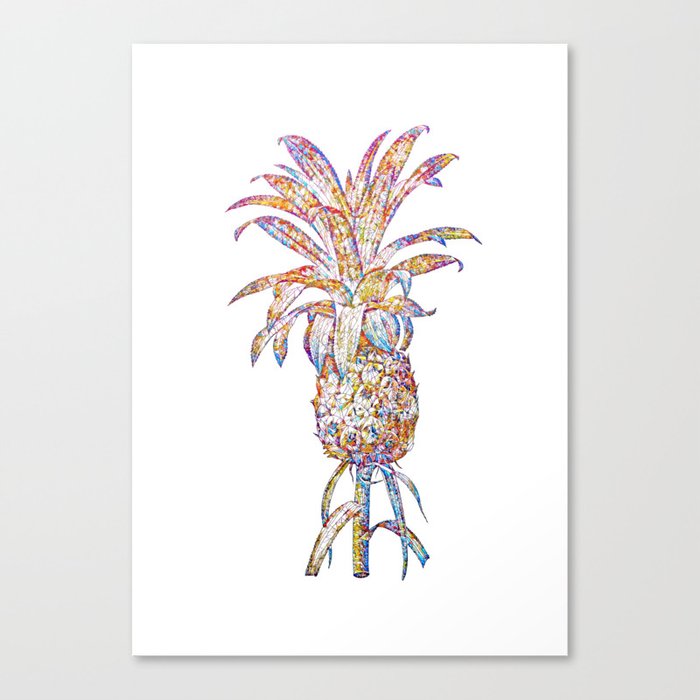 Floral Pineapple Mosaic on White Canvas Print