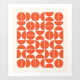 Mid Century Modern Bauhaus Pattern Vermillion Orange Art Print