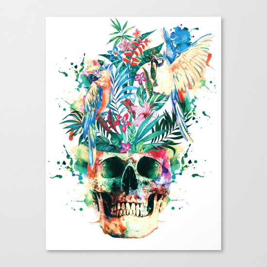 Skull - Parrots Canvas Print