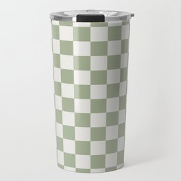 Checkerboard Check Checkered Pattern in Sage Green and Off White Travel Mug