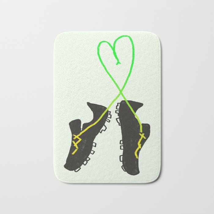 Green and Yellow Soccer Cleats with Heart Bath Mat
