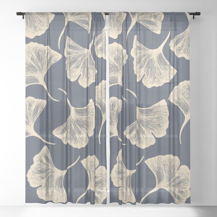 Ginkgo leaves / Elegant / Blue and gold Sheer Curtain