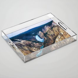 Lower Falls - Rainy Evening at the Grand Canyon of the Yellowstone in Yellowstone National Park Acrylic Tray