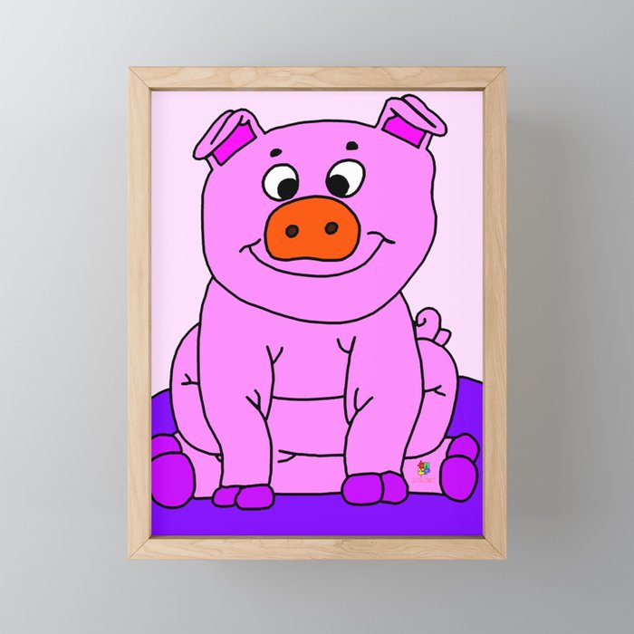 Wide-eyed Piggy Framed Mini Art Print