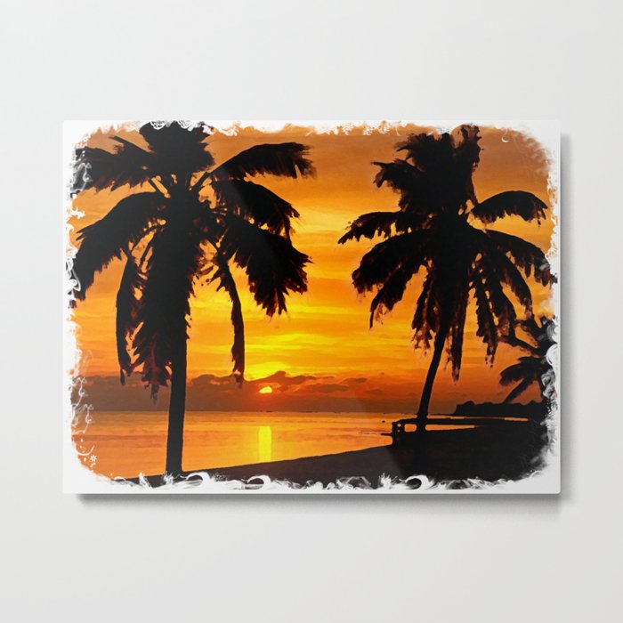 Sunset painting with intricate border Metal Print
