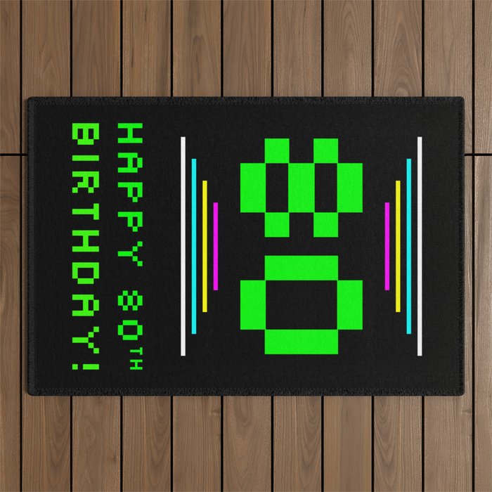 80th Birthday - Nerdy Geeky Pixelated 8-Bit Computing Graphics Inspired Look Outdoor Rug